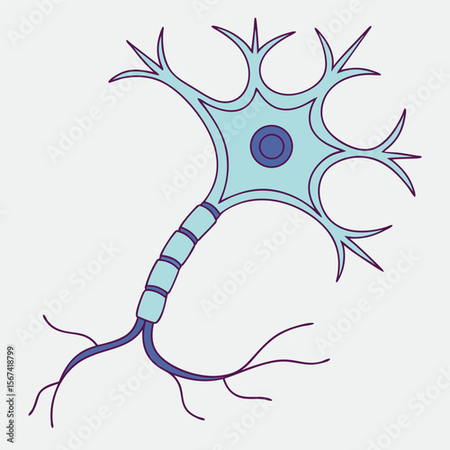 Stylized Neuron Illustration in Light Blue and Purple