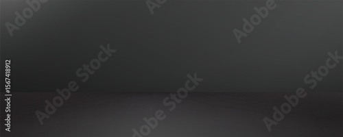 Limbo black background. Abstract dark gradient backdrop. Color wall of studio, room, stand for product display or photo. Modern banner with empty place for advertising text. Vector illustration.