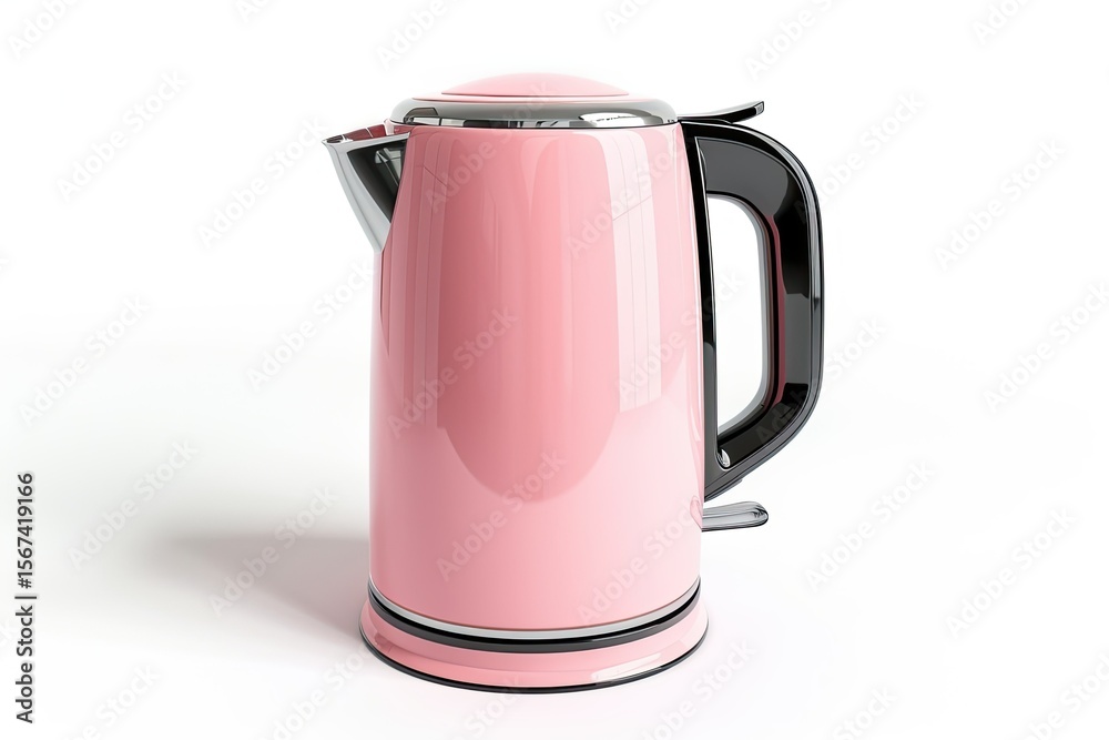 high definition visual of Modern pink electric kettle with base isolated on white high definition visual of Modern pink electric kettle with base isolated on white