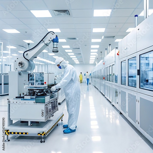 Humanoid robot operating in a smart factory.
