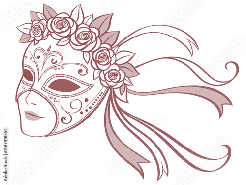 Creative Ornate Masquerade Mask With A Floral Crown On Top Vector Art