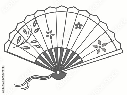 Unique Antique Hand Fan With Scalloped Blade Edges Subtl Scalable Graphic