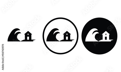 icon Tsunami black outline for web site design 
and mobile dark mode apps 
Vector illustration on a white background