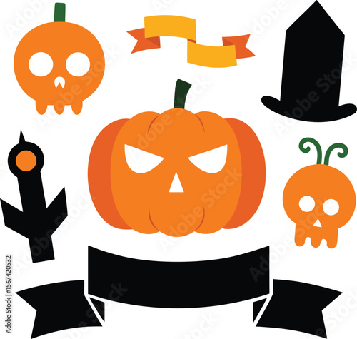 Halloween concept icon set hand drawn design elements in sketch style for holiday flyer
