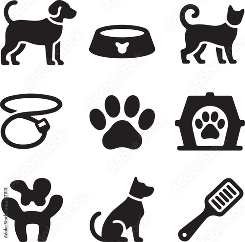 Pet Care Icons Dogs, Cats, Supplies, and Accessories