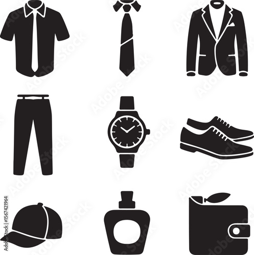 Men's Fashion Icons Shirt, Suit, Tie, Watch, Shoes, and Accessories