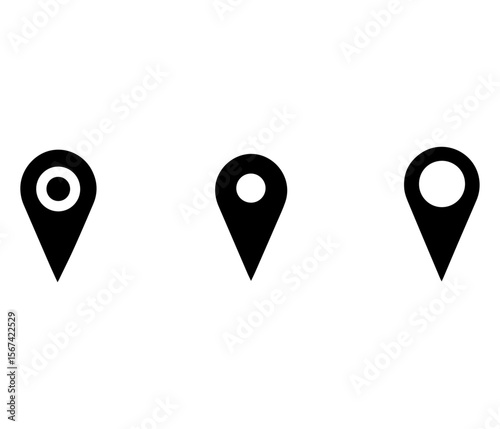black silhouette set of location pin icon on white background 