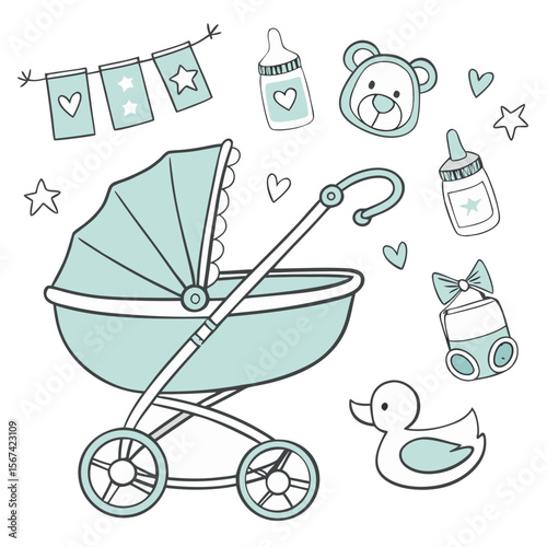 Baby Carriage Duck Bottles Bear Garland Hearts Stars