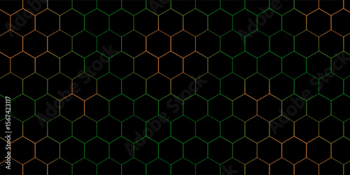 Hexagonal cyberspace green background. Hexagon grid tech pattern.
