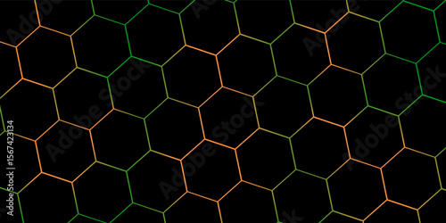 Hexagonal cyberspace green background. Hexagon grid tech pattern.