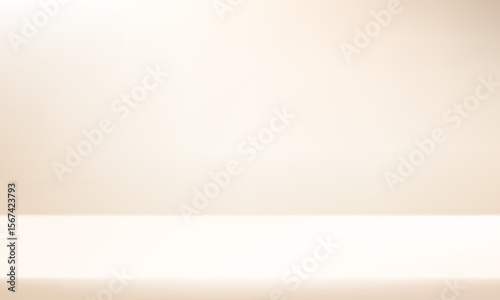 Empty Beige studio room background Space for selling products, backdrop, wallpaper, background, text. Empty Room Studio with table. Vector illustration.