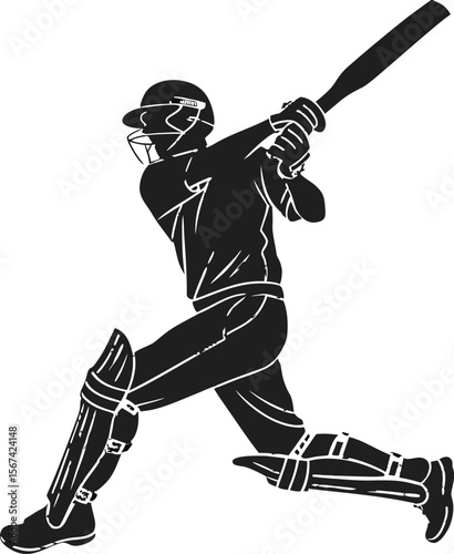 cricketer batting stance black silhouette vector