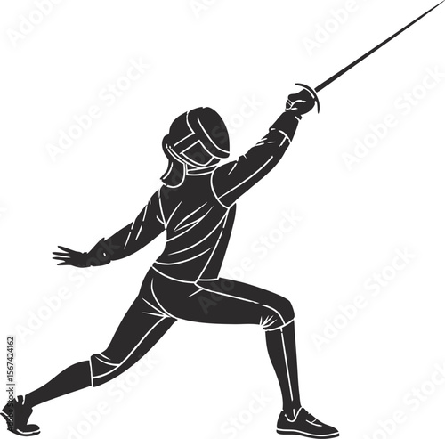 fencer lunge attack black silhouette vector