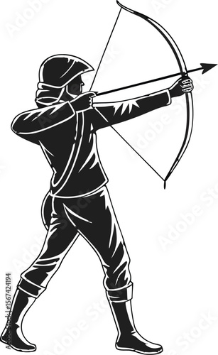 archer aiming bow black silhouette vector