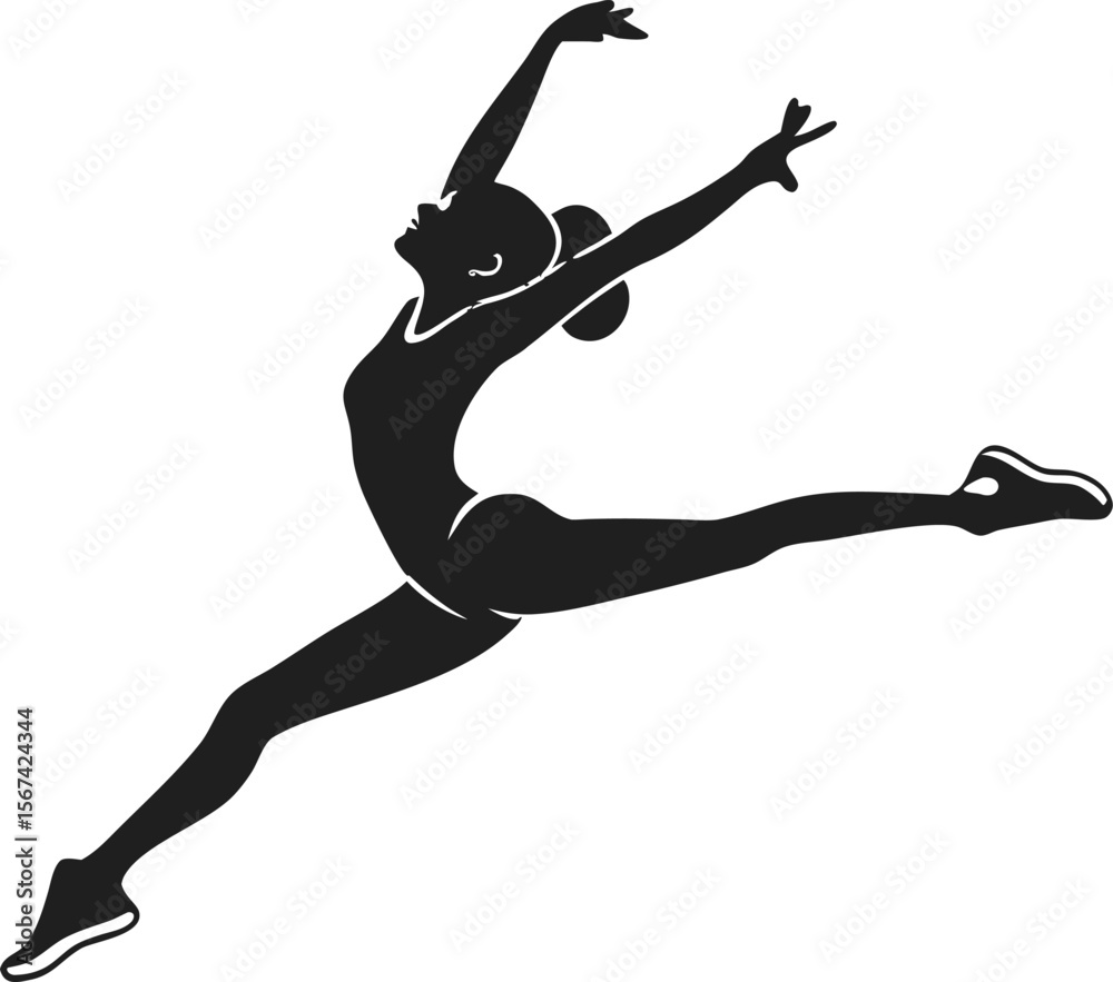 Fototapeta premium gymnast split leap black silhouette vector