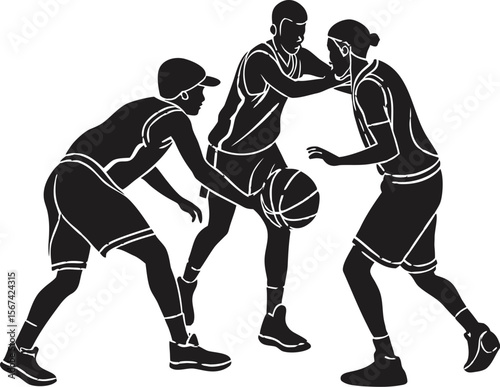 basketball team defending black silhouette vector