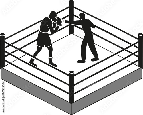 boxer in ring referee black silhouette vector