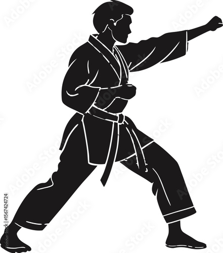 karate fighter stance black silhouette vector