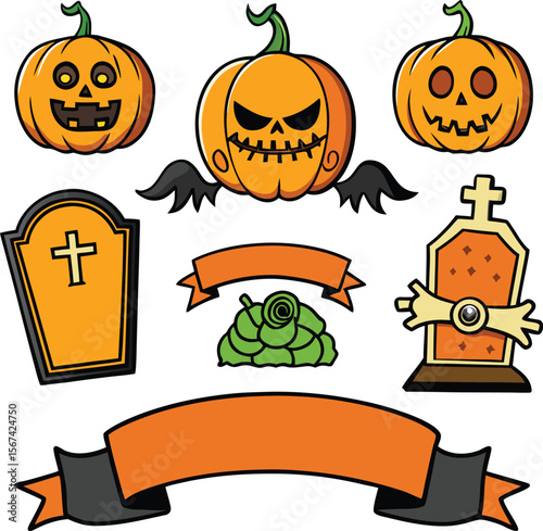 Halloween concept icon set hand drawn design elements in sketch style for holiday flyer