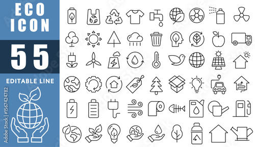 Vector icon collection for eco, SDG, environmental conservation and energy