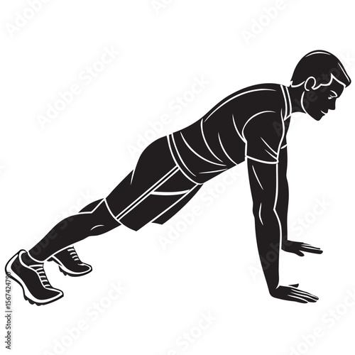 man push up exercise black silhouette vector