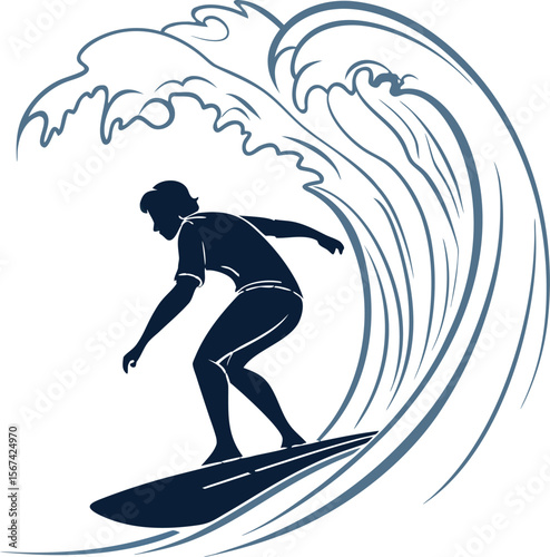 surfer riding wave black silhouette vector