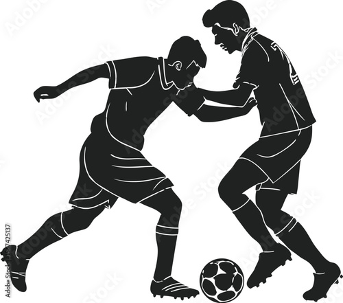 soccer players fighting ball black silhouette vector