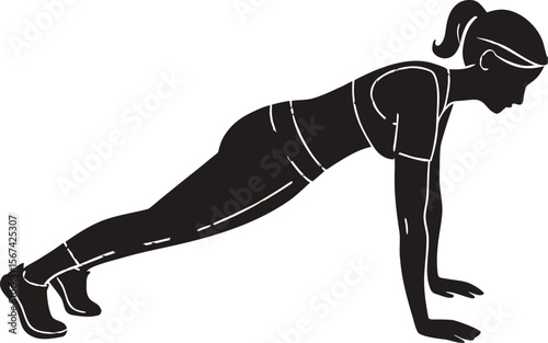 woman plank workout black silhouette vector