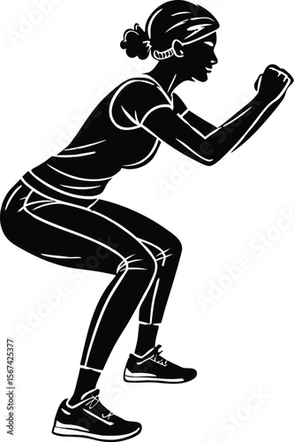 woman squat position black silhouette vector