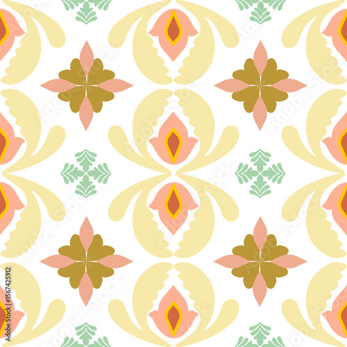Delicate symmetry, arranged neatly on a blue background, traditional, pattern design for carpet, print, wrap, decorative, illustration, Fabric, Wallpaper, Ceramics.  
