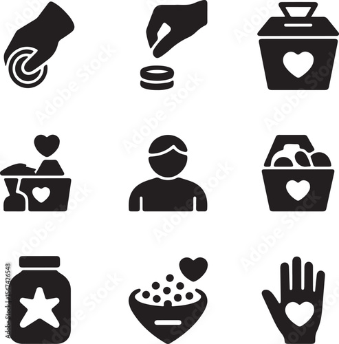 Charity, Donation, and Volunteer Glyph Icon Set Vector

