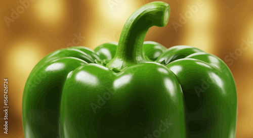 Close-up shot of a vibrant green bell pepper against a soft, blurred backdrop