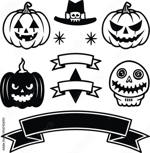Halloween concept icon set hand drawn design elements in sketch style for holiday flyer