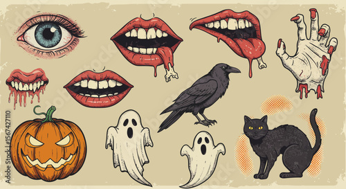 Spooky halloween illustration featuring creepy imagery, designed for festive decoration