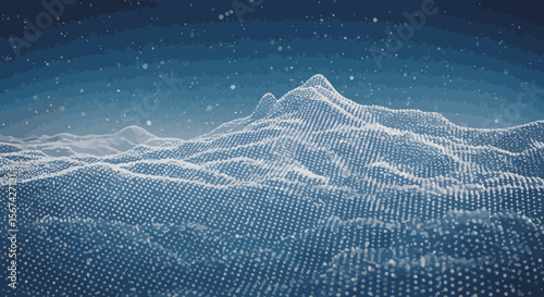 Digital landscape with snow particles creating a futuristic winter environment