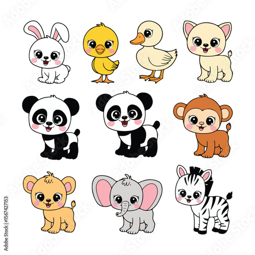Cute cartoon animals collection baby animals illustration