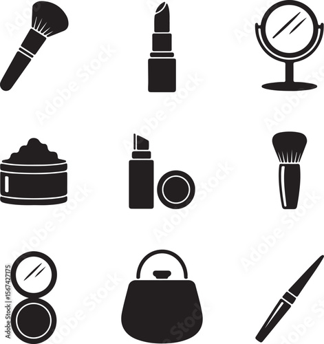 Beauty and Cosmetic Products Glyph Icon Set Vector

