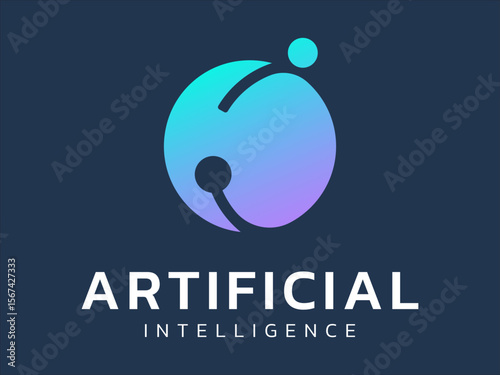 Artificial intelligence with Circle Network technology Analysis logo vector design concept. AI technology logotype symbol for advance technology, tech company, identity, ui, innovation, website.