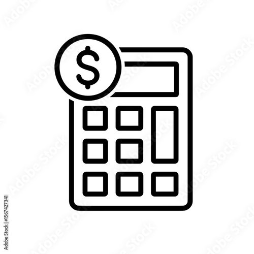 Outline calculator icon with dollar representing financial calculation