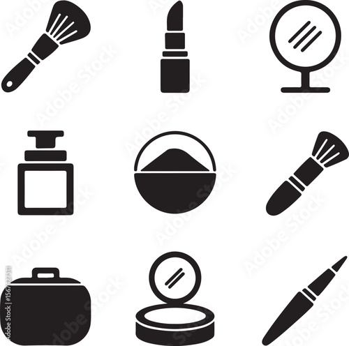 Makeup and Cosmetic Products Glyph Icon Set Vector


