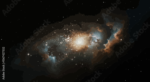 Mystic watercolor galaxy with stars and nebula illustration, cosmic sky view
