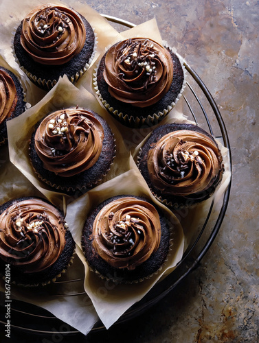 Chocolate cupcakes view from above