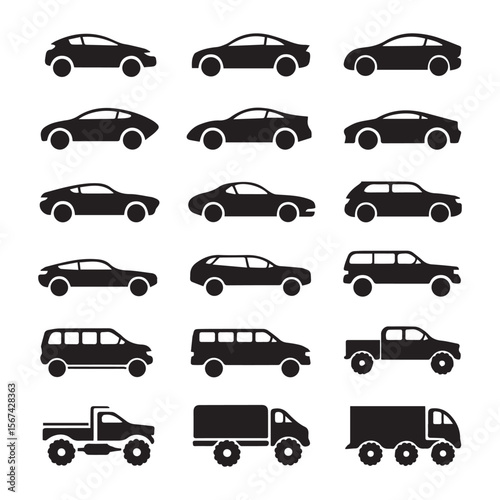 Diverse vehicle silhouettes coupe sedan