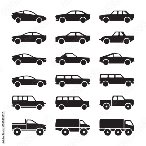 Diverse vehicle silhouettes sedan coupe