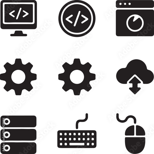 Programming and Web Hosting Glyph Icon Set Vector

