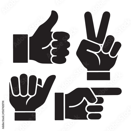 Hand gestures thumbs up peace pointing direction peace sign