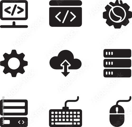 Web Development and Coding Icon Set Vector

