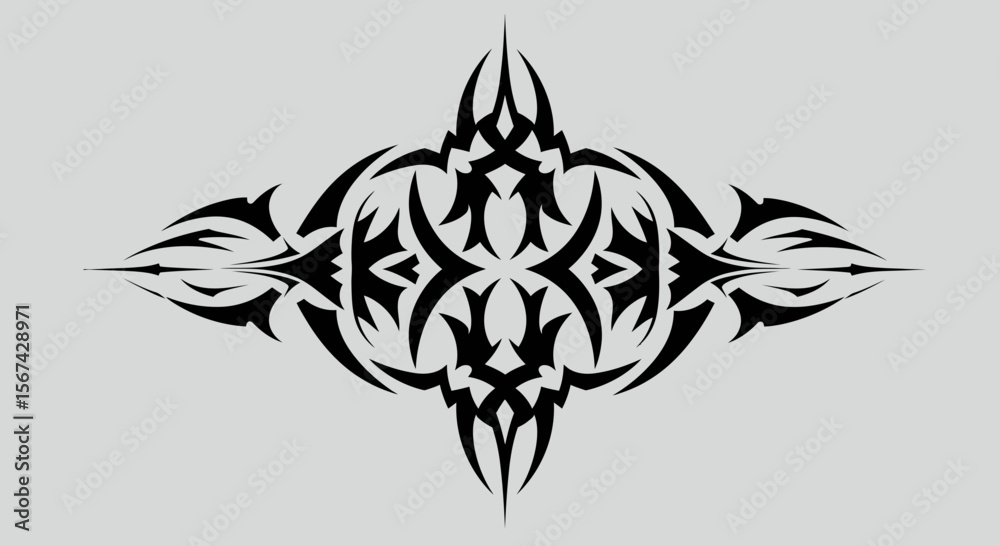 Fototapeta premium Abstract symmetrical tribal tattoo design with sharp edges for body art decor