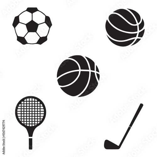 Sports equipment collection soccer ball basketball