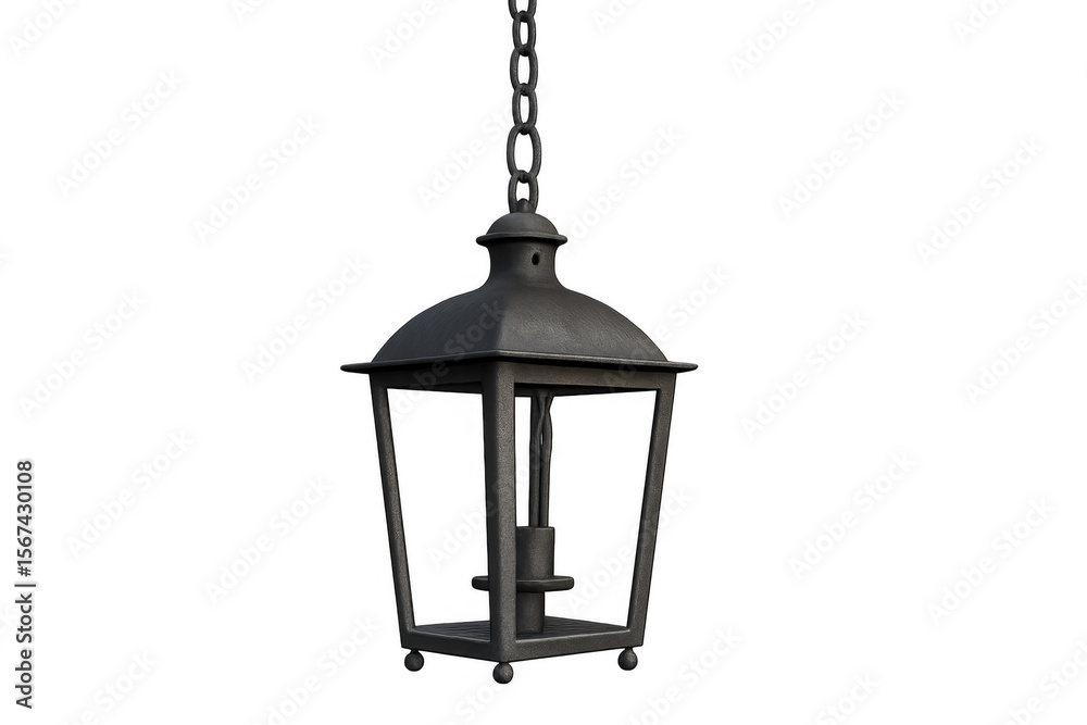Obraz premium Classic metal lantern hanging on a chain, isolated on transparent background, perfect for lighting design projects